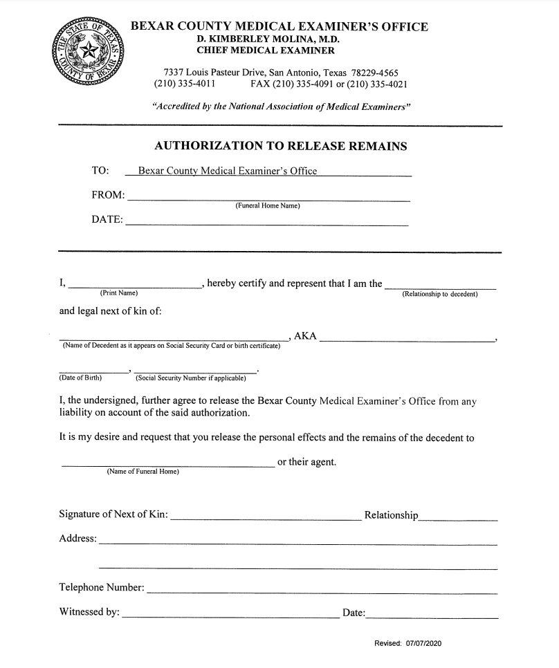 Bexar County Medical Release Form